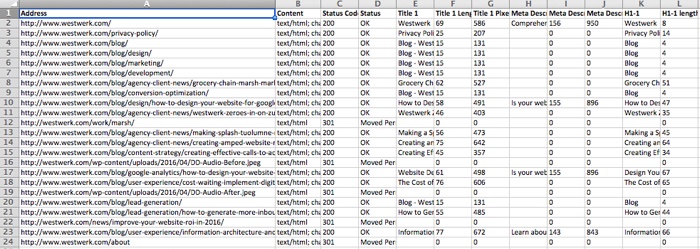 Content Inventory Spreadsheet screenshot